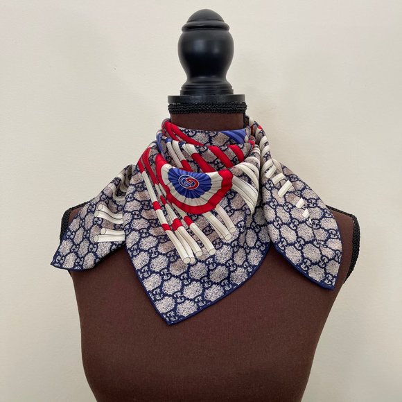 New Gucci GG Logo Web Club Silk Scarf Wrap with Gucci Gift Box - Picture 10 of 15